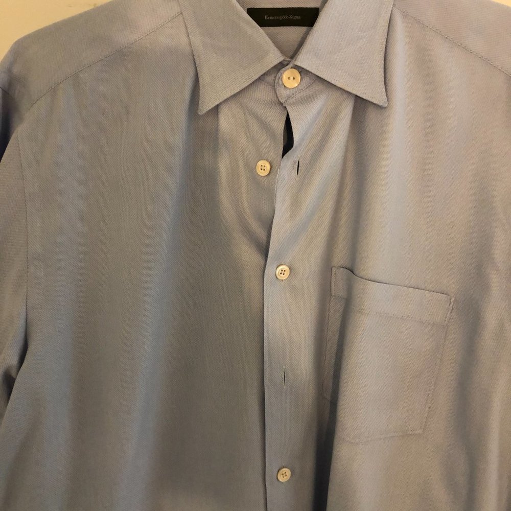 COPY - Light Blue Ermenegildo Zegna Size L w/Hidden Buttons for Collar